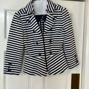 TAHARI WOMENS FITTED BLAZER/JACKET SIZE 2 BLUE/WHITE STRIPED